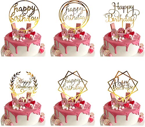 BOSSTER Feliz Cumpleaños Cake Topper 6 Piezas Acrílico Decoración para Tartas de Cumpleaños para Baby Shower Fiesta de Cumpleaños Tiendas de Panaderia