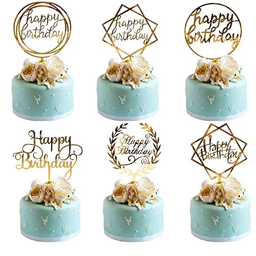 BOSSTER Feliz Cumpleaños Cake Topper 6 Piezas Acrílico Decoración para Tartas de Cumpleaños para Baby Shower Fiesta de Cumpleaños Tiendas de Panaderia