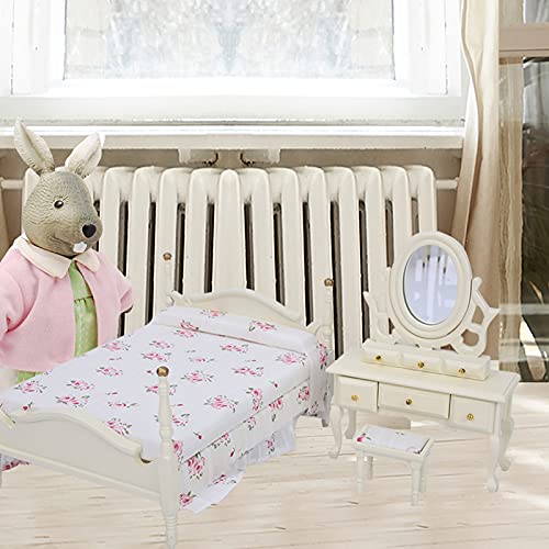 BOTEGRA Accesorios Y Muebles de Casa de Muñecas, Dormitorio de Guardería de Madera Blanca 6pcs / Set Mini Juego de Dormitorio de Madera Accesorios de Muebles para Casa de Muñecas 1:12