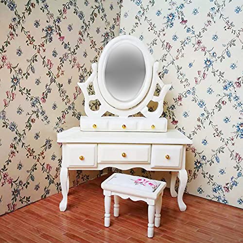 BOTEGRA Accesorios Y Muebles de Casa de Muñecas, Dormitorio de Guardería de Madera Blanca 6pcs / Set Mini Juego de Dormitorio de Madera Accesorios de Muebles para Casa de Muñecas 1:12