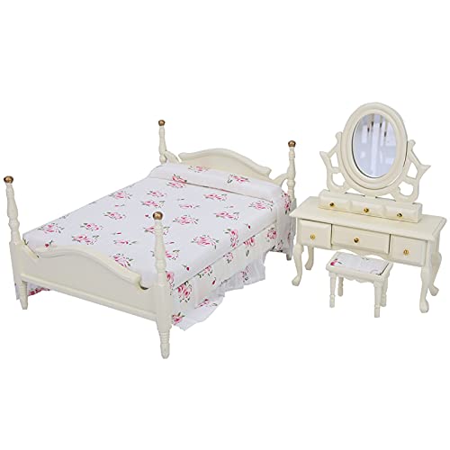 BOTEGRA Accesorios Y Muebles de Casa de Muñecas, Dormitorio de Guardería de Madera Blanca 6pcs / Set Mini Juego de Dormitorio de Madera Accesorios de Muebles para Casa de Muñecas 1:12