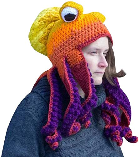 Bprtcra Gorro tejido a mano, unisex, divertido diseño de pulpo, tentáculo largo, sombrero de cosplay, accesorio de fiesta Tippe G. Talla única