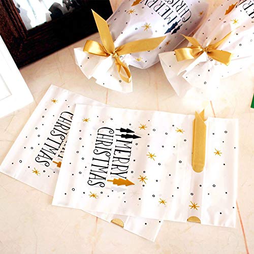 Bradoner 50 PCS Del Regalo Del Navidad Bolsas De Dulces Bolsas De Feliz Navidad De Regalo Blanco Bolsas 23.5x15cm