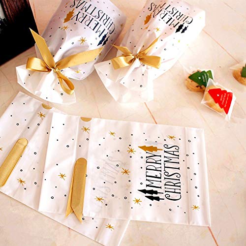 Bradoner 50 PCS Del Regalo Del Navidad Bolsas De Dulces Bolsas De Feliz Navidad De Regalo Blanco Bolsas 23.5x15cm