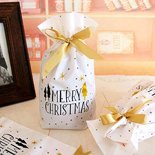 Bradoner 50 PCS Del Regalo Del Navidad Bolsas De Dulces Bolsas De Feliz Navidad De Regalo Blanco Bolsas 23.5x15cm