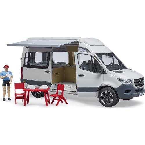 Bruder 02672 MB Sprinter Camper con Conductor Incluye Juego de Mesa y vajilla para Camping