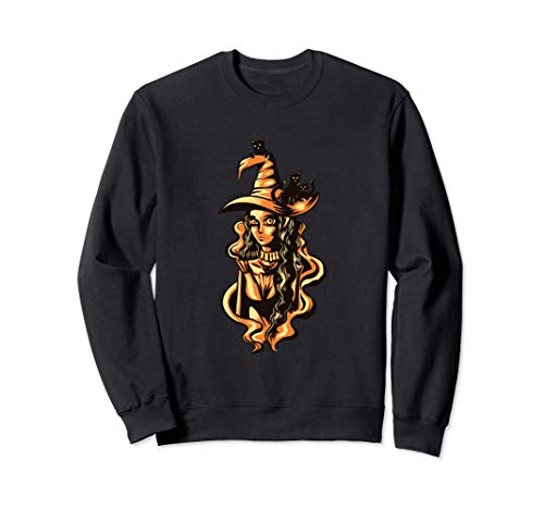 Bruja linda de Halloween con un sombrero mágico y gatos Sudadera