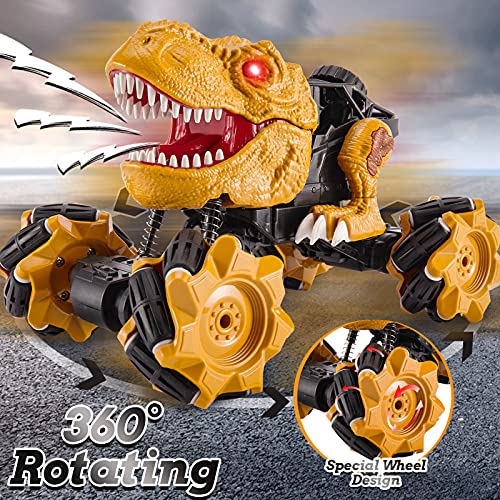 Buyger Coche Teledirigido Dinosaurio Juguetes para Niños, 4WD 2.4GHz Coche RC Todoterreno Radiocontrol, Recargable, Rotación de 360°, Luz y Sonidos