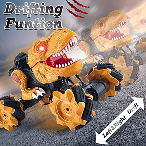 Buyger Coche Teledirigido Dinosaurio Juguetes para Niños, 4WD 2.4GHz Coche RC Todoterreno Radiocontrol, Recargable, Rotación de 360°, Luz y Sonidos