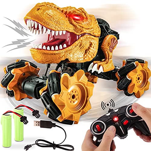 Buyger Coche Teledirigido Dinosaurio Juguetes para Niños, 4WD 2.4GHz Coche RC Todoterreno Radiocontrol, Recargable, Rotación de 360°, Luz y Sonidos