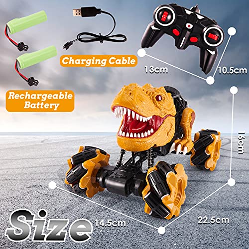 Buyger Coche Teledirigido Dinosaurio Juguetes para Niños, 4WD 2.4GHz Coche RC Todoterreno Radiocontrol, Recargable, Rotación de 360°, Luz y Sonidos