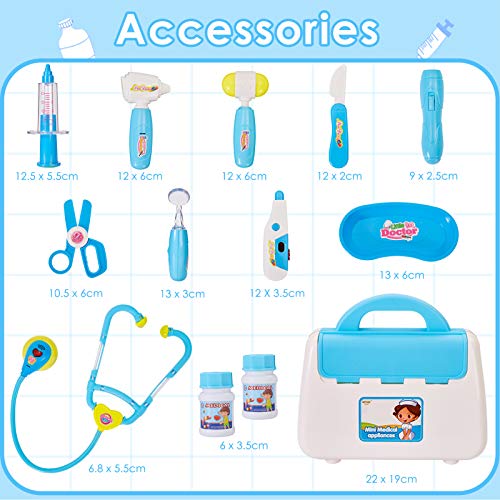 BUYGER Conjunto Medico Juguetes con Luces y Sonido Maletin Doctora Kit Enfermera Juguetes Juegos de rol Regalos de Cumpleaños de Navidad para Niña Niños Bebé 3 4 5 Años (Azul)