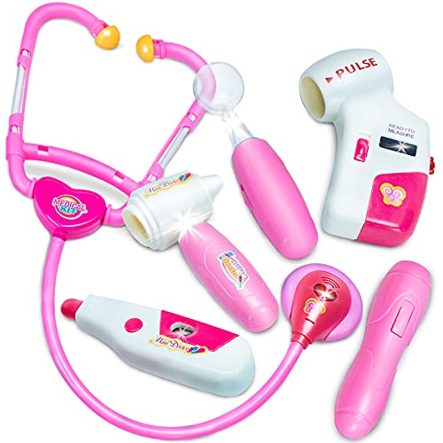 BUYGER Medicos Doctora Juguetes Accesorios Doctora Enfermería Kit Juegos de Imitacion Regalos para Niños, Rosa