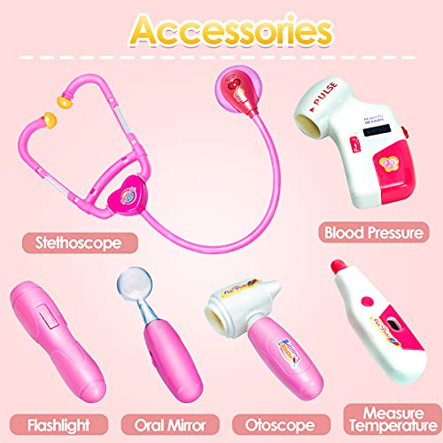 BUYGER Medicos Doctora Juguetes Accesorios Doctora Enfermería Kit Juegos de Imitacion Regalos para Niños, Rosa