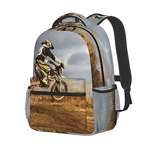 BYETWIK Mochilas Escolares Niños Niñas, Mochilas Hombre Mujer, Casual Deporte Playa Viaje Compras Bolsa Escolar, Mochilas Escolares Piloto de motocross en su bici de la suciedad