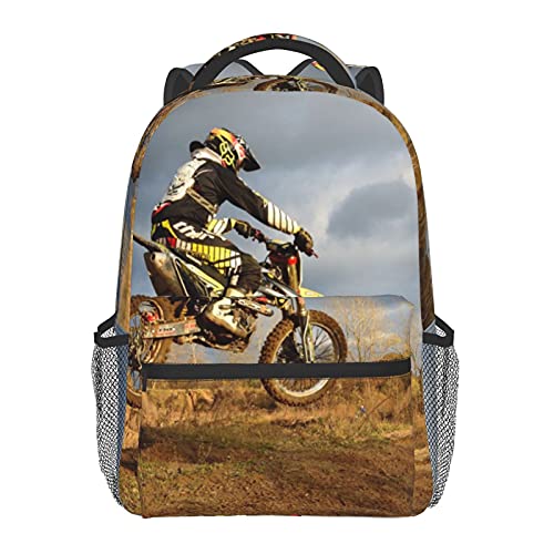 BYETWIK Mochilas Escolares Niños Niñas, Mochilas Hombre Mujer, Casual Deporte Playa Viaje Compras Bolsa Escolar, Mochilas Escolares Piloto de motocross en su bici de la suciedad