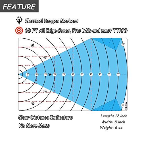 Byhoo Spell AOE Daños Plantilla DND Área Efecto Marcadores Actualizados 60ft AOE área Dañada Medida Herramienta Mesa Estera del Juego Accesorios para Dungeons and Dragons 5E Pathfinder y Otros TTRPGs