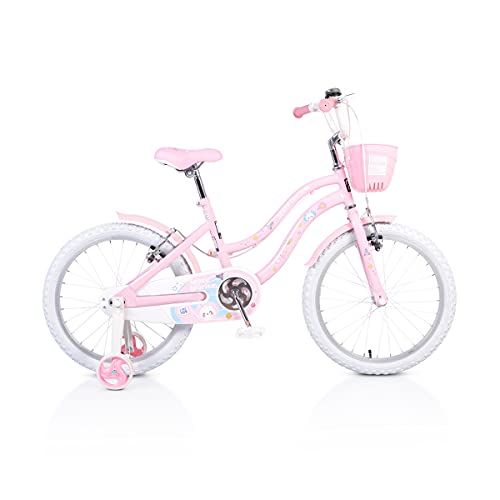 Byox 20 Pulgadas 2083 Bicicleta Niño Ruedas de Apoyo de Marco de Metal Rosa, Cesta Delantera, Campana