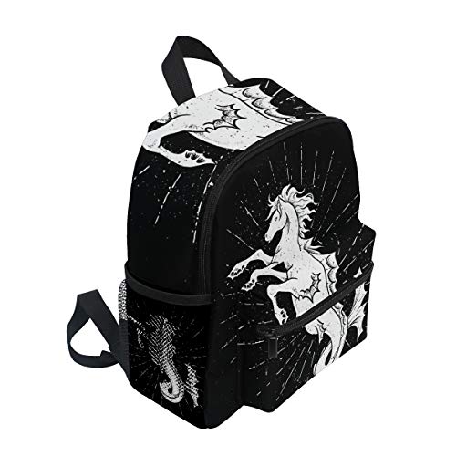 Caballito De Mar Negro Blanco Unicornio Mochila para Preescolar Niñas Niños Toddler Kids Estudiante Mochilas para Infantiles 1-6 Años