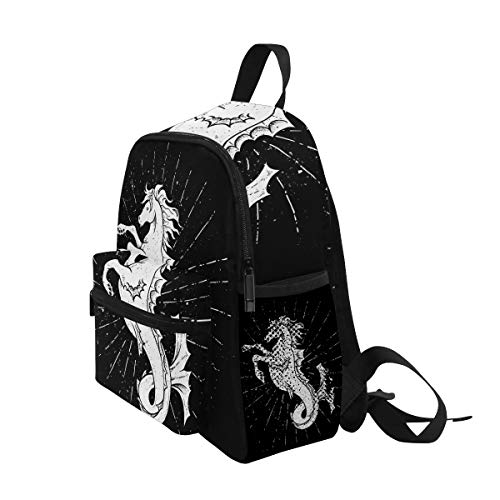 Caballito De Mar Negro Blanco Unicornio Mochila para Preescolar Niñas Niños Toddler Kids Estudiante Mochilas para Infantiles 1-6 Años