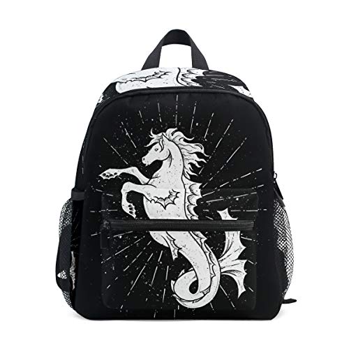 Caballito De Mar Negro Blanco Unicornio Mochila para Preescolar Niñas Niños Toddler Kids Estudiante Mochilas para Infantiles 1-6 Años