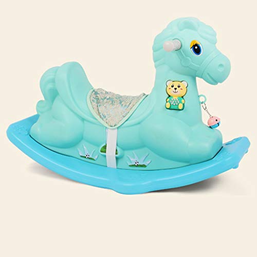 Caballo mecedora LINGZHIGAN El Regalo del bebé del Juguete del Caballo de oscilación de los niños con cojín del Asiento del bebé (Color : Blue)