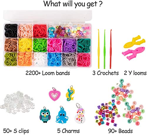 Caja Pulseras Gomas,Hacer Pulseras con Gomas,Loom Kit,Loom Bandas,Kit Brazaletes para Hacer,Hacer Pulseras Letras,Kit Brazaletes,Juego Creativo(2200pcs)