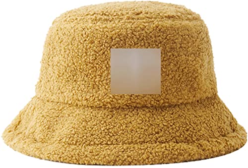 Cakunmik Invierno Sombrero cálido para Mujer Cubo Cloche Sombreros esponjosos Suave Peluche Sombrero Femenino Estilo Pescador Gorra Suave Esponjoso Espesado Ancho Sombrero,Amarillo