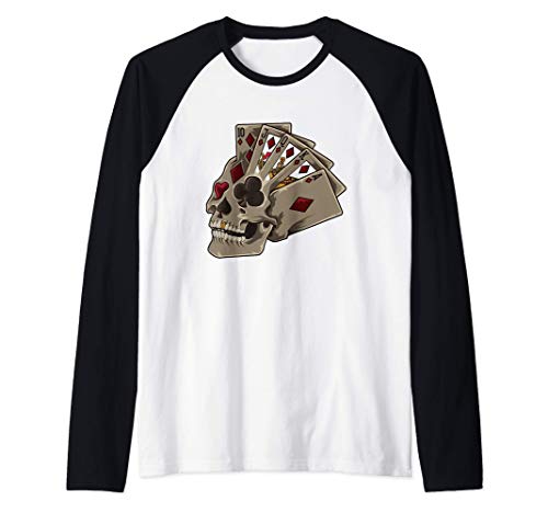 Calavera con tema de póker - Fiesta temática de casino Camiseta Manga Raglan