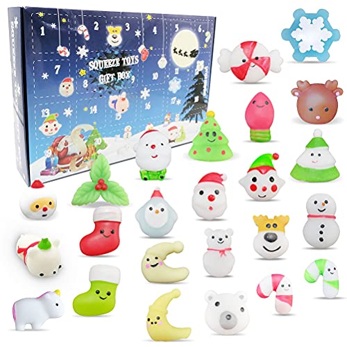 Calendario de Adviento de Mochi Squishy Toys, Calendario de Cuenta Regresiva de Navidad 24 Piezas Mini Juguetes Blandos de Animales, Paquete Blando Blando y Lindo de Kawaii