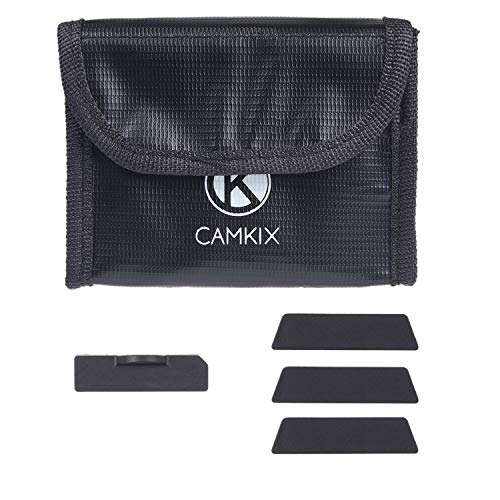 CamKix Paquete de seguridad de viaje Compatible con DJI Mavic 2 - Para 3 baterías - Incluye: Bolsa de seguridad LiPo, 3x Cubierta de puerto de batería, 1x Cubierta de Seguridad de conexión