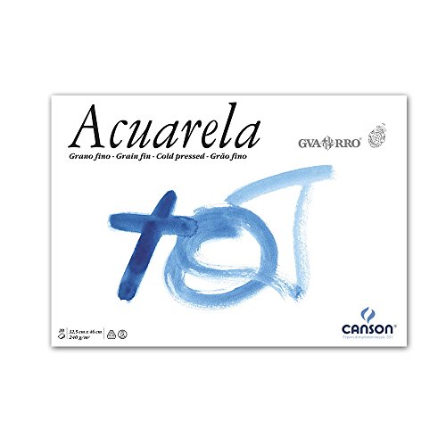 Canson Guarro Acuarela 60% Algodón, Bloc Encolado, 32,5x46 cm, 20 Hojas, Grano Fino 240g