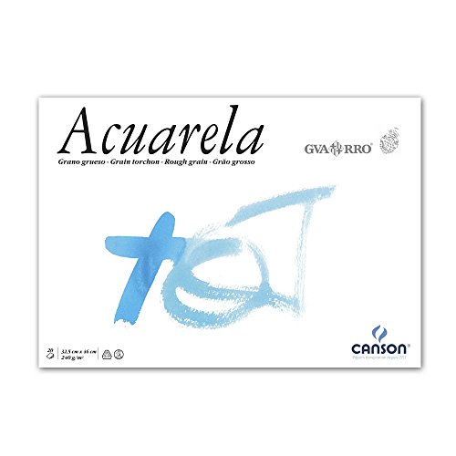 Canson Guarro Acuarela 60% Algodón, Bloc Encolado, 32,5x46 cm, 20 Hojas, Grano Grueso 240g