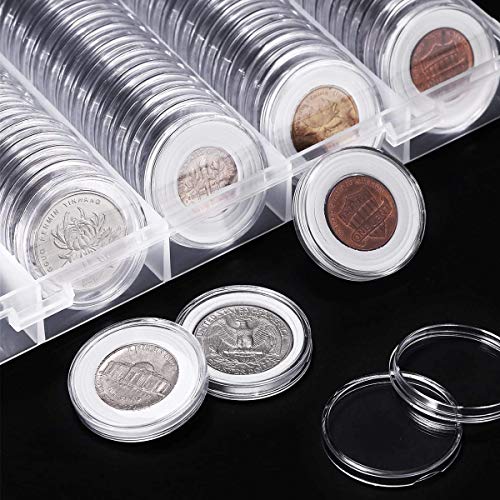 Cápsulas de Monedas,Liwein 120 Piezas Caja de Almacenamiento de Monedas Transparente Funda de Moneda Redondo con 120 Juntas de Espuma EVA Contenedor de Almacenamiento de Monedas (17/20/25/27/30/46 mm)