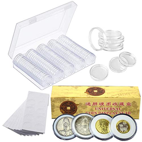 Cápsulas de Monedas,Liwein 120 Piezas Caja de Almacenamiento de Monedas Transparente Funda de Moneda Redondo con 120 Juntas de Espuma EVA Contenedor de Almacenamiento de Monedas (17/20/25/27/30/46 mm)