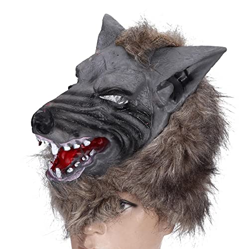 Careta de Lobo, Cubierta de Cabeza de Lobo de Terror, Disfraz de Halloween, Accesorios de decoración de Fiesta, para Fiesta de Disfraces, Carnaval, Navidad, Lobo Unisex, Adulto, Gris, Talla única