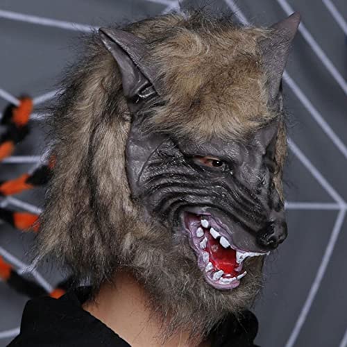 Careta de Lobo, Cubierta de Cabeza de Lobo de Terror, Disfraz de Halloween, Accesorios de decoración de Fiesta, para Fiesta de Disfraces, Carnaval, Navidad, Lobo Unisex, Adulto, Gris, Talla única