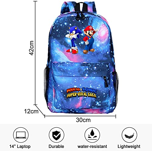 Caricatura Mochilas Infantil - Miotlsy Mochila de Gran Capacidad Sonic Mochila de Ocio Bolsa de Viaje Mochila al Aire Libre Escolar Caricatura Impresa Mochila Adecuado Para Niños y Niñas (Azul)