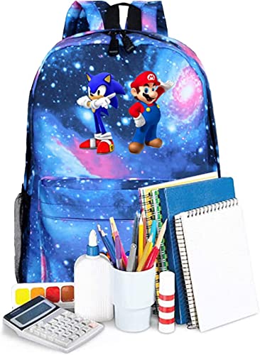 Caricatura Mochilas Infantil - Miotlsy Mochila de Gran Capacidad Sonic Mochila de Ocio Bolsa de Viaje Mochila al Aire Libre Escolar Caricatura Impresa Mochila Adecuado Para Niños y Niñas (Azul)