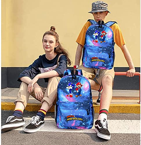 Caricatura Mochilas Infantil - Miotlsy Mochila de Gran Capacidad Sonic Mochila de Ocio Bolsa de Viaje Mochila al Aire Libre Escolar Caricatura Impresa Mochila Adecuado Para Niños y Niñas (Azul)