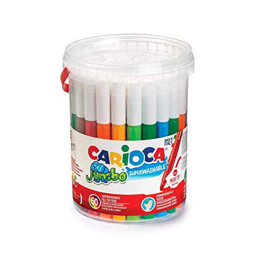 Carioca Jumbo | Bote de Rotuladores Super Lavables para Niños con Asa, Set de Punta Maxi, 50 Rotuladores con Colores Surtidos