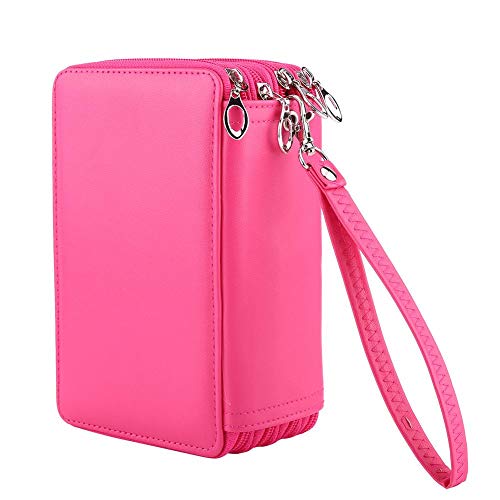 Carnaval de San Valentín Estuche Art Pencil,Sketch Pencil Case Bolso para bolígrafo, Multi-capas 72 Ranuras Cuero de PU Estuche para lápices Organizador de color de gran capacidad(Rosa roja