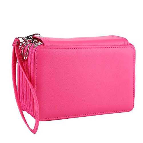 Carnaval de San Valentín Estuche Art Pencil,Sketch Pencil Case Bolso para bolígrafo, Multi-capas 72 Ranuras Cuero de PU Estuche para lápices Organizador de color de gran capacidad(Rosa roja