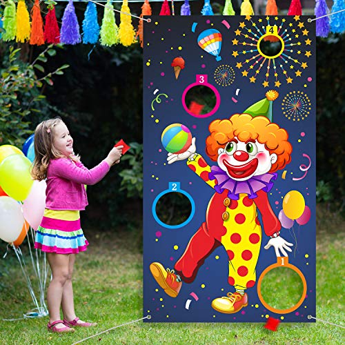 Carnival Toss Games Clown Banner con 3 Bean Bags Circus Bean Bag Toss Juego para Las Actividades de la Fiesta de Carnaval, Grandes Decoraciones de Carnaval, Proveedores de Circo para Niños y Adultos