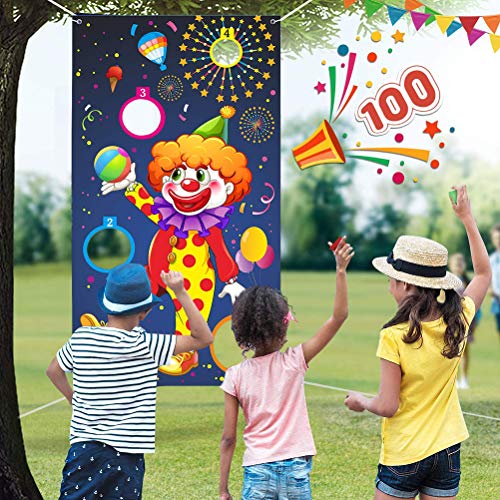 Carnival Toss Games Clown Banner con 3 Bean Bags Circus Bean Bag Toss Juego para Las Actividades de la Fiesta de Carnaval, Grandes Decoraciones de Carnaval, Proveedores de Circo para Niños y Adultos