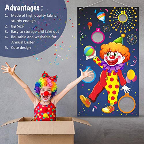 Carnival Toss Games Clown Banner con 3 Bean Bags Circus Bean Bag Toss Juego para Las Actividades de la Fiesta de Carnaval, Grandes Decoraciones de Carnaval, Proveedores de Circo para Niños y Adultos