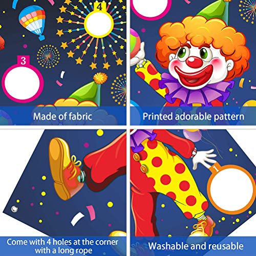 Carnival Toss Games Clown Banner con 3 Bean Bags Circus Bean Bag Toss Juego para Las Actividades de la Fiesta de Carnaval, Grandes Decoraciones de Carnaval, Proveedores de Circo para Niños y Adultos