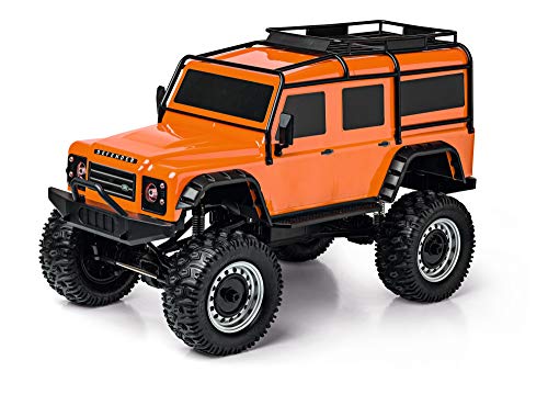 Carson 500404171 Land Rover Defender 1:8 - Coche Todoterreno teledirigido hasta 20 km/h rápido, 100% RTR, Incluye Pilas y batería con iluminación LED, Color Naranja