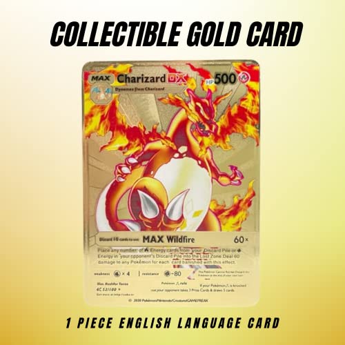 Carta Pokémon Dorada Coleccionable. Tarjeta Metálica No-Oficial Enchapada en Oro Especial. Metal Golden Card. Cartas VMAX, DX, GX. (CD3411)