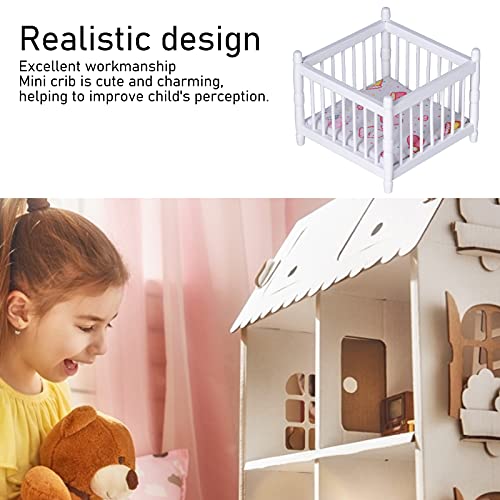 Casa De Muñecas Cuna De Bebé, Casa De Muñecas En Miniatura De Madera Cuna De Bebé Para Decoración De Guardería Para Casa De Muñecas A Escala 1:12 Para Niños Para(Cama cuadrada en blanco puro)